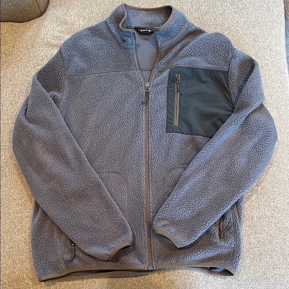 Orvis Gray Blue Zip Up Sweater Plush Fleece